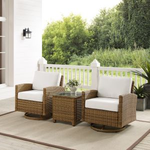 Crosley Furniture - Bradenton 3Pc Swivel Rocker Chair Set - Sunbrella White/Weathered Brown - Side Table & 2 Swivel Rockers - KO70424WB-WH