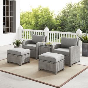 Crosley Furniture - Bradenton 5Pc Outdoor Wicker Armchair Set Gray - Side Table, 2 Arm Chairs & 2 Ottomans - KO70182GY-GY