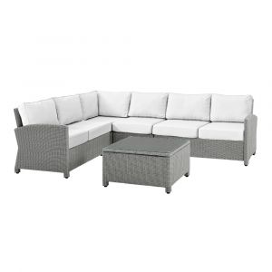 Crosley Furniture - Bradenton 5Pc Outdoor Sectional Set - Sunbrella White/Gray - Left Loveseat, Right Loveseat, Center Chair, Corner Chair & Coffee Table - KO70020GY-WH