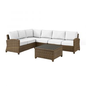 Crosley Furniture - Bradenton 5Pc Outdoor Sectional Set - Sunbrella White/Weathered Brown - Left Loveseat, Right Loveseat, Center Chair, Corner Chair & Coffee Table - KO70020WB-WH