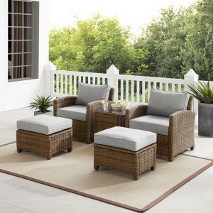 Crosley Furniture - Bradenton 5Pc Outdoor Wicker Armchair Set Gray /Weathered Brown - Side Table, 2 Arm Chairs & 2 Ottomans - KO70182WB-GY