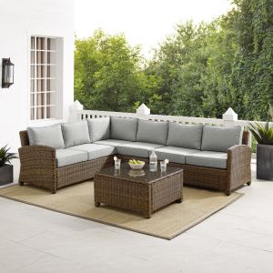 Crosley Furniture - Bradenton 5Pc Outdoor Wicker Sectional Set Gray-Weathered Brown - Left Loveseat, Right Loveseat, Center Chair, Corner Chair and Coffee Table - KO70020WB-GY