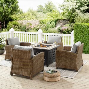 Crosley Furniture - Bradenton 5Pc Outdoor Wicker Conversation Set W/Fire Table Gray/Weathered Brown - Tucson Fire Table & 4 Armchairs - KO70207WB-GY