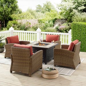 Crosley Furniture - Bradenton 5Pc Outdoor Wicker Conversation Set W/Fire Table Sangria/Weathered Brown - Tucson Fire Table & 4 Armchairs - KO70207WB-SG