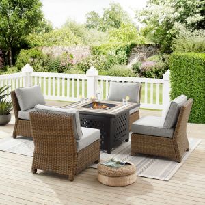 Crosley Furniture - Bradenton 5Pc Outdoor Wicker Conversation Set W/Fire Table Gray/Weathered Brown - Tucson Fire Table & 4 Armless Chairs - KO70206WB-GY