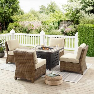 Crosley Furniture - Bradenton 5Pc Outdoor Wicker Conversation Set W/Fire Table Sand/Weathered Brown - Tucson Fire Table & 4 Armless Chairs - KO70206WB-SA