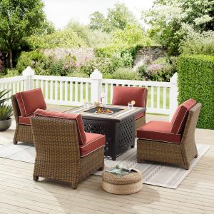 Crosley Furniture - Bradenton 5Pc Outdoor Wicker Conversation Set W/Fire Table Sangria/Weathered Brown - Tucson Fire Table & 4 Armless Chairs - KO70206WB-SG