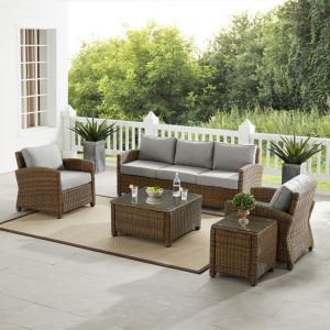 Crosley Furniture - Bradenton 5Pc Outdoor Wicker Sofa Set Gray-Weathered Brown - Sofa, Coffee Table, Side Table and 2 Arm Chairs - KO70051WB-GY
