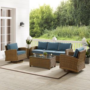 Crosley Furniture - Bradenton 5Pc Swivel Rocker And Sofa Set Navy/Weathered Brown - Sofa, Coffee Table, Side Table, & 2 Swivel Rockers - KO70425WB-NV