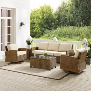 Crosley Furniture - Bradenton 5Pc Swivel Rocker And Sofa Set Sand/Weathered Brown - Sofa, Coffee Table, Side Table, & 2 Swivel Rockers - KO70425WB-SA