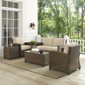 Crosley Furniture - Bradenton 5-Piece Outdoor Wicker Conversation Set with Sand Cushions - Loveseat, Two Arm Chairs, Side Table & Glass Top Table - KO70050WB-SA