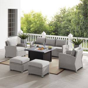 Crosley Furniture - Bradenton 6Pc Outdoor Wicker Sofa Set W/Fire Table Gray - Dante Fire Table, Sofa, 2 Armchairs & 2 Ottomans - KO70183GY-GY