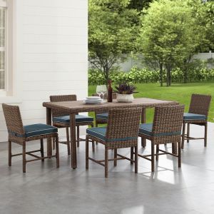 Crosley Furniture - Bradenton 7Pc Outdoor Wicker Dining Set Navy/Weathered Brown - Dining Table & 6 Dining Chairs - KO70420WB-NV