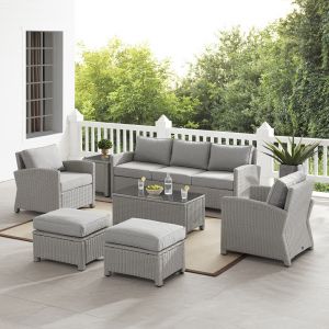 Crosley Furniture - Bradenton 7Pc Outdoor Wicker Sofa Set Gray - Sofa, Coffee Table, Side Table, 2 Armchairs & 2 Ottomans - KO70185GY-GY