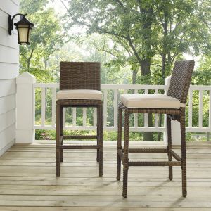 Crosley Furniture - Bradenton Outdoor Wicker Bar Height Stools with Sand Cushions (Set of 2) - CO7134WB-SA_CLOSEOUT