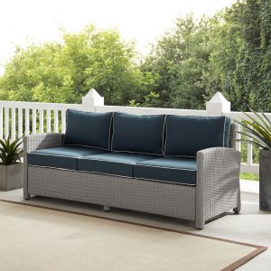 Crosley Furniture - Bradenton Outdoor Wicker Sofa Navy/Gray - KO70049GY-NV_CLOSEOUT