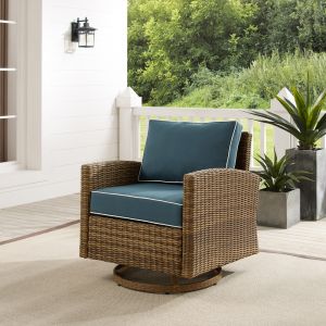 Crosley Furniture - Bradenton Outdoor Wicker Swivel Rocker Chair Navy/Weathered Brown - KO70422WB-NV