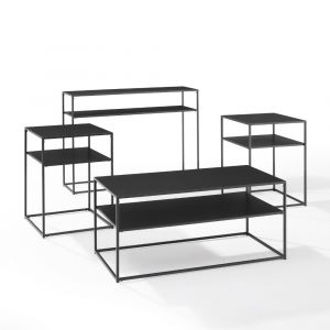 Crosley Furniture - Braxton 4 Piece Coffee Table Set Matte Black - Coffee Table, Console Table, & 2 End Tables - KF14006MB