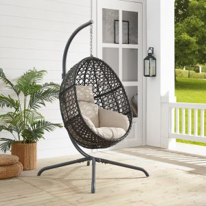 Crosley Furniture - Calliope Indoor/Outdoor Wicker Hanging Egg Chair Sand/Dark Brown - Egg Chair & Stand - KO70231DB