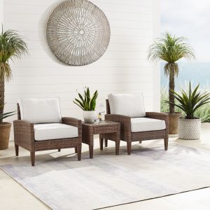 Crosley Furniture - Capella 3Pc Outdoor Wicker Chair Set Creme/Brown - Side Table & 2 Armchairs - KO70195BR-CR_CLOSEOUT