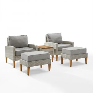 Crosley Furniture - Capella 5Pc Outdoor Wicker Chair Set Gray/Acorn - Side Table, 2 Armchairs, & 2 Ottomans - KO70196GY-AC