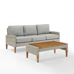 Crosley Furniture - Capella Outdoor Wicker 2 Piece Sofa Set Gray/Acorn - Sofa & Coffee Table - KO70190GY-AC