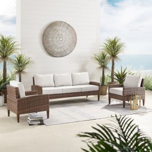 Crosley Furniture - Capella Outdoor Wicker 3Pc Sofa Set Creme/Brown - Sofa & 2 Armchairs - KO70193BR-CR_CLOSEOUT