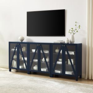Crosley Furniture Cassai 3Pc Media Storage Cabinet Set Navy - 3 Storage Pantries - KF13134NV