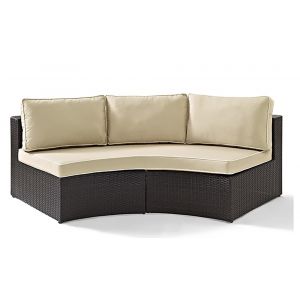 Crosley Furniture - Catalina Outdoor Wicker Round Sectional Sofa with Sand Cushions - CO7120-BR_CLOSEOUT