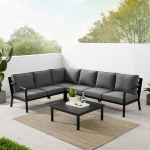 Crosley Furniture - Clark 5Pc Outdoor Metal Sectional Set Charcoal/Matte Black - Left Loveseat, Right Loveseat, Corner Chair, Center Chair & Coffee Table - KO70374MB-CL_CLOSEOUT