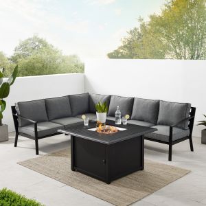 Crosley Furniture - Clark 5Pc Outdoor Metal Sectional Set W/Fire Table Charcoal/Matte Black - Left Loveseat, Right Loveseat, Corner Chair, Center Chair & Dante Fire Table - KO70375MB-CL_CLOSEOUT
