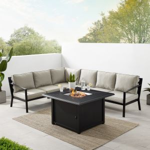 Crosley Furniture - Clark 5Pc Outdoor Metal Sectional Set W/Fire Table Taupe/Matte Black - Left Loveseat, Right Loveseat, Corner Chair, Center Chair & Dante Fire Table - KO70375MB-TE_CLOSEOUT