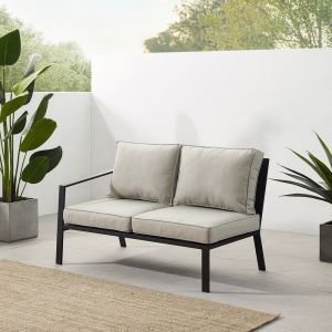 Crosley Furniture - Clark Outdoor Metal Sectional Left Side Loveseat Taupe/Matte Black - KO70370MB-TE