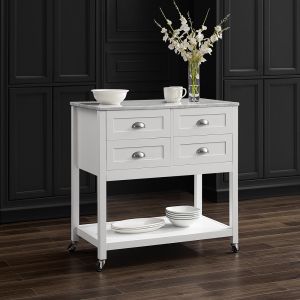 Crosley Furniture - Connell Kitchen Island/Cart White/White Marble - CF3036WM-WH