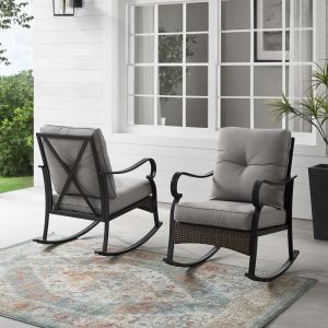 Crosley Furniture - Dahlia 2Pc Outdoor Metal And Wicker Rocking Chair Set Taupe/Matte Black - 2 Rocking Chairs - CO6252MB-TE_CLOSEOUT