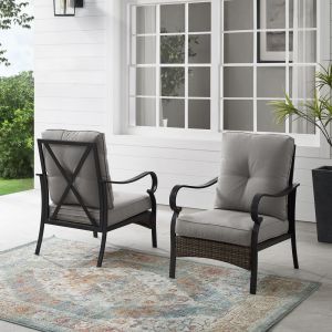 Crosley Furniture - Dahlia 2Pc Outdoor Metal And Wicker Armchair Set Taupe/Matte Black - 2 Armchairs - CO6251MB-TE_CLOSEOUT