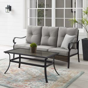 Crosley Furniture - Dahlia 2Pc Outdoor Metal And Wicker Sofa Set Taupe/Matte Black - Sofa & Coffee Table - KO70350MB-TE