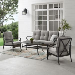 Crosley Furniture - Dahlia 4Pc Outdoor Metal And Wicker Sofa Set Taupe/Matte Black - Sofa, Coffee Table & 2 Armchairs - KO70351MB-TE