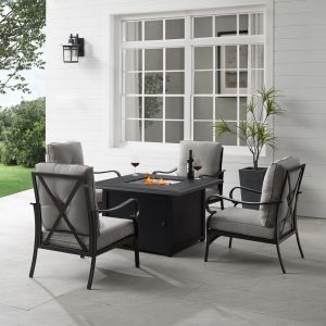 Crosley Furniture - Dahlia 5Pc Outdoor Metal Conversation Set W/ Fire Table Taupe/Matte Black - Dante Fire Table & 4 Armchairs - KO70354MB-TE_CLOSEOUT