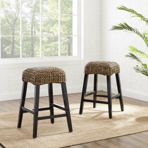Crosley Furniture - Edgewater 2Pc Backless Counter Stool Set Seagrass/Darkbrown - 2 Stools - CF502527-SG