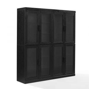 Crosley Furniture - Essen 2Pc Glass Door Kitchen Pantry Storage Cabinet Set Black - 2 Pantries - KF33065BK