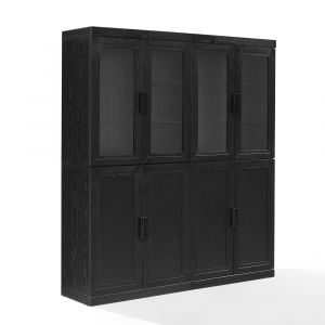 Crosley Furniture - Essen 2Pc Pantry Storage Cabinet W/Glass Door Hutch Set Black - 2 Pantries - KF33066BK