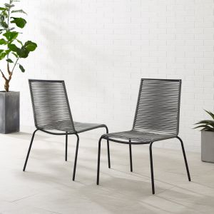 Crosley Furniture - Fenton 2Pc Outdoor Wicker Stackable Chair Set Gray/Matte Black - 2 Chairs - MO74965MB-GY
