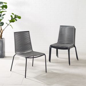 Crosley Furniture - Fenton 4Pc Outdoor Wicker Stackable Chair Set Gray/Matte Black - 4 Chairs - MO74966MB-GY