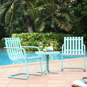 Crosley Furniture - Gracie 3 Piece Metal Outdoor Conversation Seating Set - 2 Chairs And Side Table in Caribbean Blue - KO10007BL