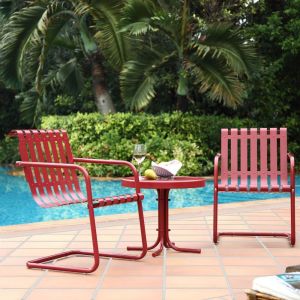 Crosley Furniture - Gracie 3 Piece Metal Outdoor Conversation Seating Set - 2 Chairs And Side Table in Coral Red - KO10007RE