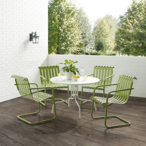 Crosley Furniture - Gracie 5Pc Outdoor Metal Dining Set Pastel Green Satin-White Satin - Dining Table and 4 Armchairs - KO10018GR
