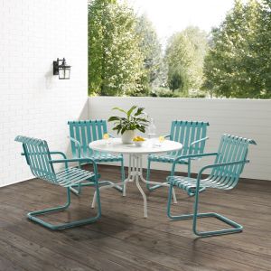 Crosley Furniture - Gracie 5Pc Outdoor Metal Dining Set Pastel Blue Satin-White Satin - Dining Table and 4 Armchairs - KO10018BL