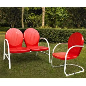 Crosley Furniture - Griffith 2 Piece Metal Outdoor Conversation Seating Set - Loveseat & Chair in Red Finish - KO10005RE_CLOSEOUT