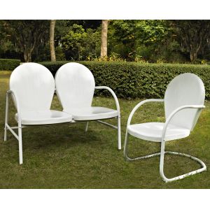 Crosley Furniture - Griffith 2 Piece Metal Outdoor Conversation Seating Set - Loveseat & Chair in White Finish - KO10005WH_CLOSEOUT